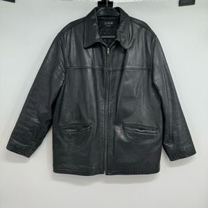 Vintage J. Crew Leather Full Zip Jacket Men's Size L Black Heavyweight Quilted